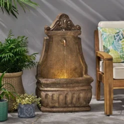 Finley Outdoor Single Spout Fountain - Light Brown - Christopher Knight Home