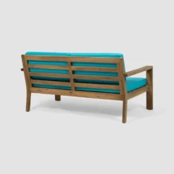 Santa Ana 4pc Acacia Wood Chat Set - Brushed Light Brown/Teal - Christopher Knight Home -Outdoor Furniture Store GUEST f86892a6 b086 459a a51c 7953e48ba127