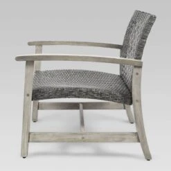 Hampton 2pk Wood & Wicker Mid-Century Club Chairs - Light Gray/Black - Christopher Knight Home -Outdoor Furniture Store GUEST fb833942 40e8 4ddd afc9 8c58572634c3